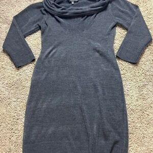 Connected Apparel Gray Cowl‎ Neck 3/4 Sleeve Sweater Dress - Size M